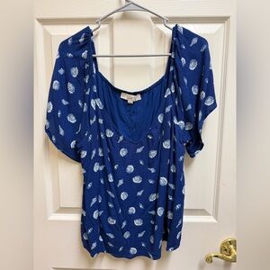 LOFT Navy Leaf Print Blouse